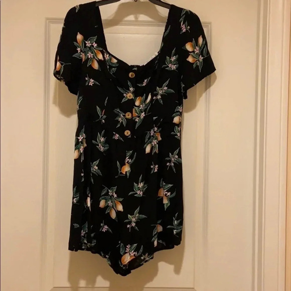 All in Favor Lemon Print Button Front Romper - Picture 1 of 5